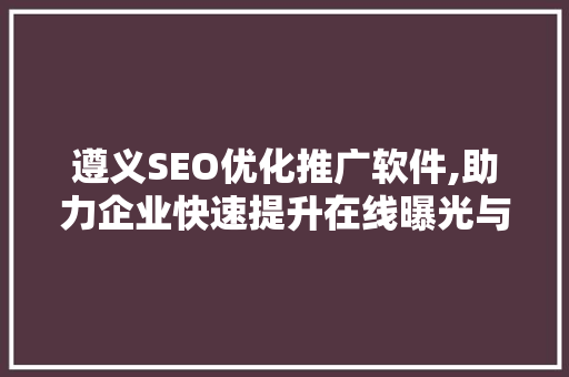 遵义SEO优化推广软件,助力企业快速提升在线曝光与转化