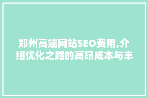 郑州高端网站SEO费用,介绍优化之路的高昂成本与丰厚回报 必应SEO