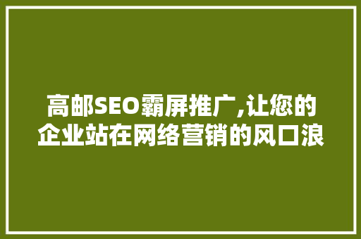 高邮SEO霸屏推广,让您的企业站在网络营销的风口浪尖 网站建设公司
