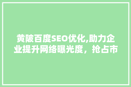 黄陂百度SEO优化,助力企业提升网络曝光度，抢占市场先机 SEO关键词
