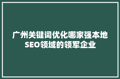 广州关键词优化哪家强本地SEO领域的领军企业