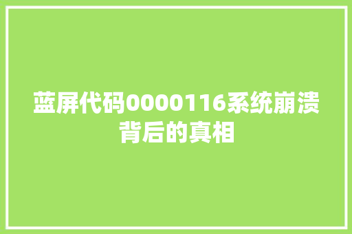 蓝屏代码0000116系统崩溃背后的真相 神马SEO