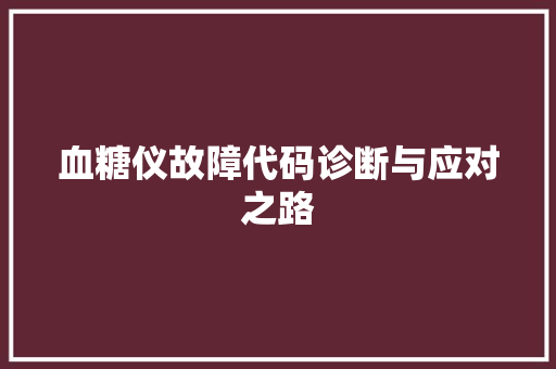 血糖仪故障代码诊断与应对之路
