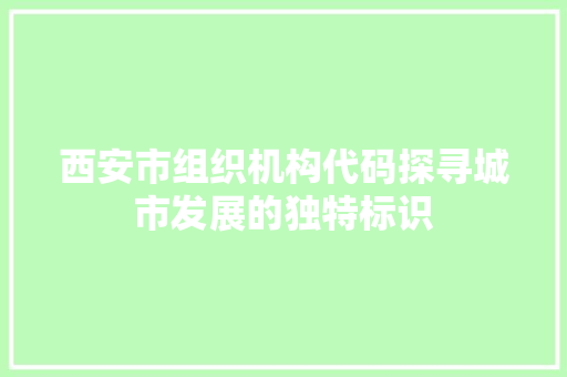 西安市组织机构代码探寻城市发展的独特标识 神马SEO