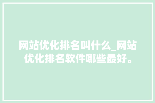 网站优化排名叫什么_网站优化排名软件哪些最好。