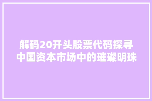 解码20开头股票代码探寻中国资本市场中的璀璨明珠