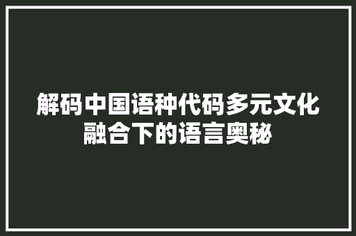 解码中国语种代码多元文化融合下的语言奥秘 神马SEO
