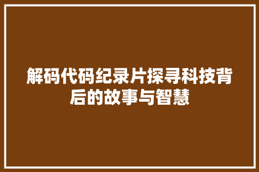 解码代码纪录片探寻科技背后的故事与智慧 必应SEO