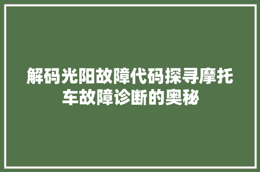 解码光阳故障代码探寻摩托车故障诊断的奥秘 神马SEO