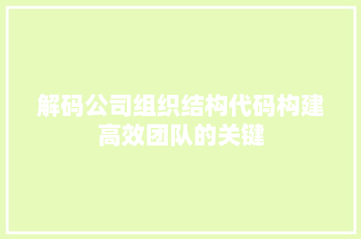 解码公司组织结构代码构建高效团队的关键