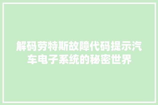 解码劳特斯故障代码提示汽车电子系统的秘密世界 必应SEO