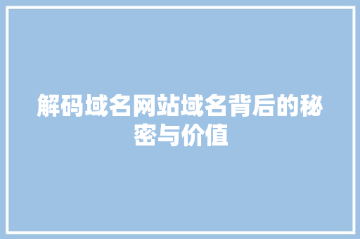 解码域名网站域名背后的秘密与价值 神马SEO