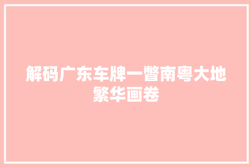 解码广东车牌一瞥南粤大地繁华画卷 必应SEO