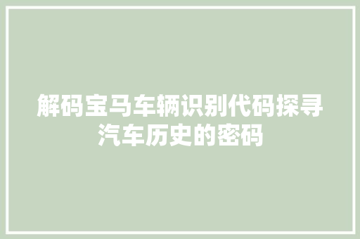 解码宝马车辆识别代码探寻汽车历史的密码 必应SEO