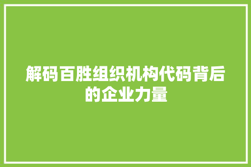 解码百胜组织机构代码背后的企业力量 网站建设公司