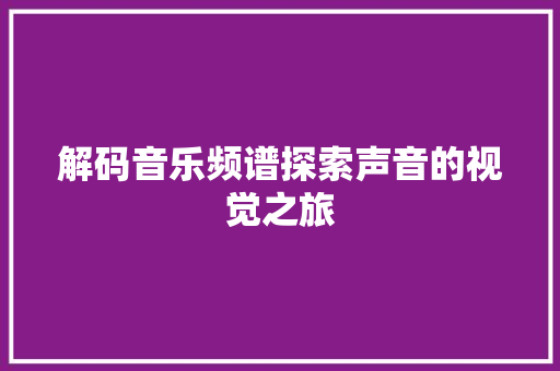 解码音乐频谱探索声音的视觉之旅 网站建设公司