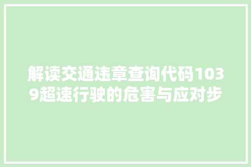 解读交通违章查询代码1039超速行驶的危害与应对步骤 必应SEO