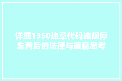 详细1350违章代码违规停车背后的法律与道德思考 SEO关键词