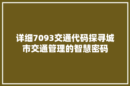详细7093交通代码探寻城市交通管理的智慧密码