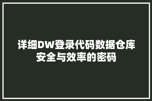 详细DW登录代码数据仓库安全与效率的密码