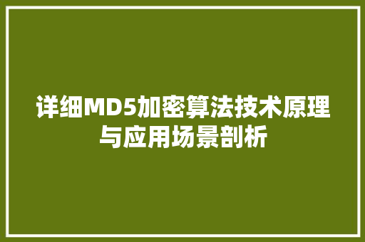 详细MD5加密算法技术原理与应用场景剖析