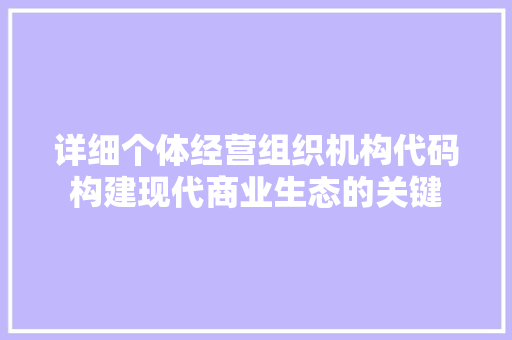 详细个体经营组织机构代码构建现代商业生态的关键 必应SEO