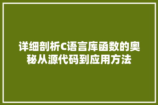 详细剖析C语言库函数的奥秘从源代码到应用方法 必应SEO
