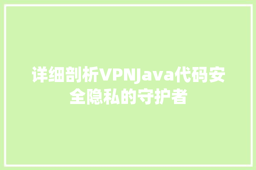 详细剖析VPNJava代码安全隐私的守护者 神马SEO