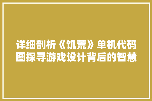 详细剖析《饥荒》单机代码图探寻游戏设计背后的智慧与匠心 网站建设公司
