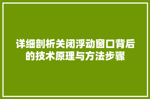 详细剖析关闭浮动窗口背后的技术原理与方法步骤 网站建设公司