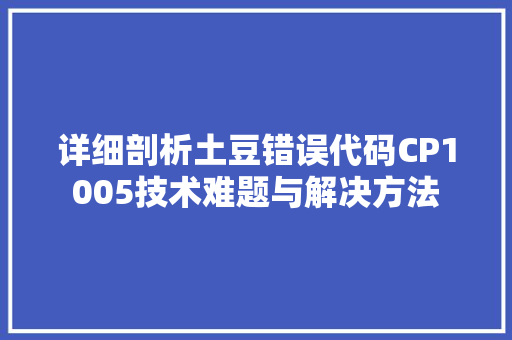 详细剖析土豆错误代码CP1005技术难题与解决方法