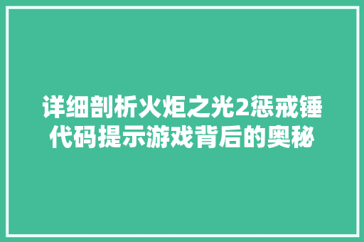 详细剖析火炬之光2惩戒锤代码提示游戏背后的奥秘 必应SEO