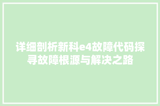 详细剖析新科e4故障代码探寻故障根源与解决之路