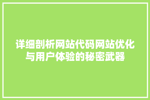 详细剖析网站代码网站优化与用户体验的秘密武器 神马SEO