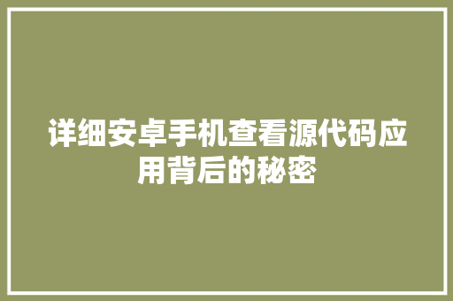 详细安卓手机查看源代码应用背后的秘密 必应SEO