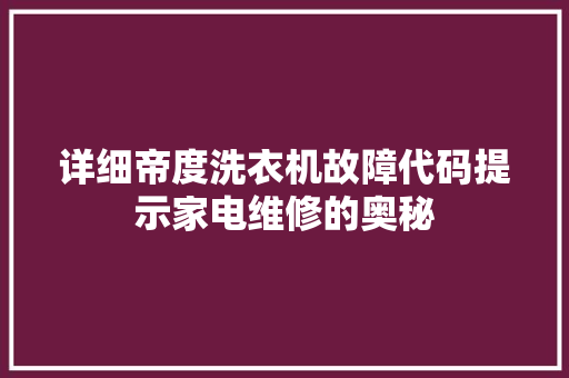详细帝度洗衣机故障代码提示家电维修的奥秘