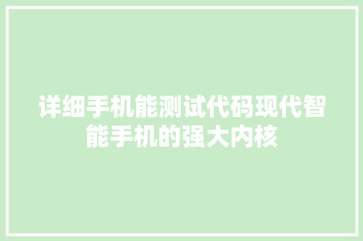 详细手机能测试代码现代智能手机的强大内核 SEO关键词