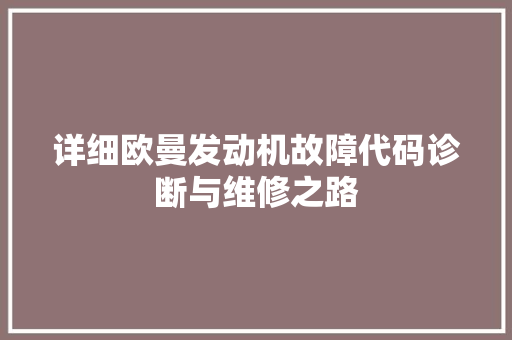 详细欧曼发动机故障代码诊断与维修之路 百度SEO