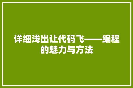 详细浅出让代码飞——编程的魅力与方法 搜狗SEO