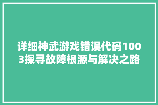 详细神武游戏错误代码1003探寻故障根源与解决之路 百度SEO