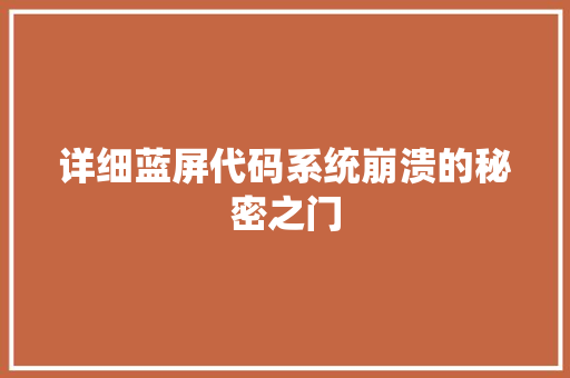 详细蓝屏代码系统崩溃的秘密之门 神马SEO
