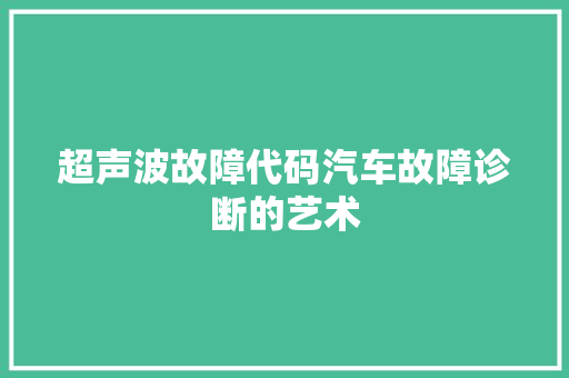 超声波故障代码汽车故障诊断的艺术