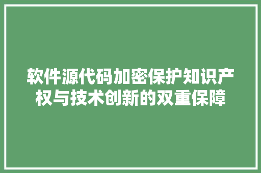 软件源代码加密保护知识产权与技术创新的双重保障