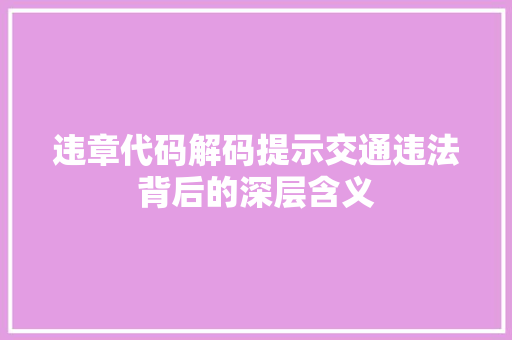 违章代码解码提示交通违法背后的深层含义