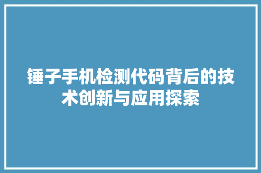 锤子手机检测代码背后的技术创新与应用探索 网站建设公司