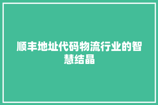 顺丰地址代码物流行业的智慧结晶 必应SEO