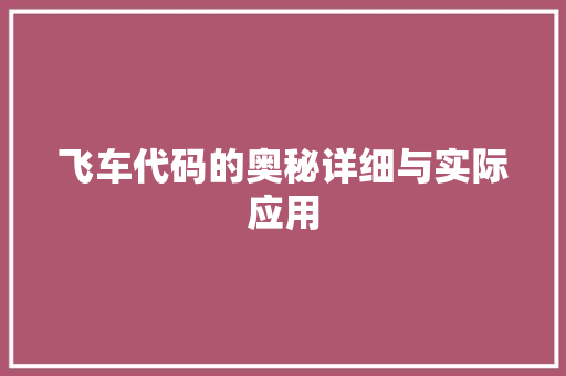 飞车代码的奥秘详细与实际应用