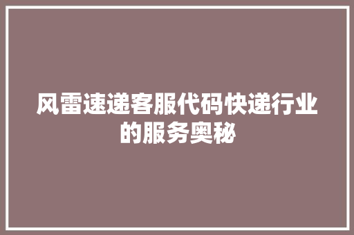 风雷速递客服代码快递行业的服务奥秘