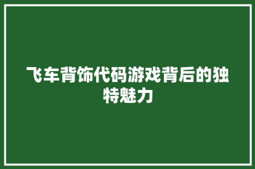 飞车背饰代码游戏背后的独特魅力