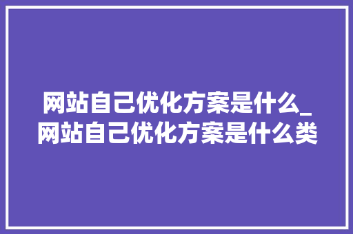网站自己优化方案是什么_网站自己优化方案是什么类型。